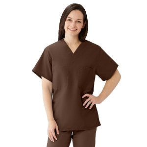 Medline Comfortease Unisex Two Pocket Reversible Scrub Top - ComfortEase Unisex Reversible V-Neck 2-Pocket Scrub Top with Medline Color-Coding, Size XS, Brown - 910JBRXS-CM