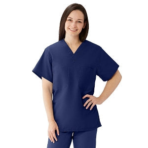 Medline Comfortease Unisex Two Pocket Reversible Scrub Top - ComfortEase Unisex Reversible V-Neck 2-Pocket Scrub Top with Medline Color-Coding, Size 5XL Long, Midnight Blue - 910JNT5XLL-CM