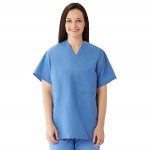 Medline Comfortease Unisex Two Pocket Reversible Scrub Top - ComfortEase Unisex Reversible V-Neck 2-Pocket Scrub Top with Medline Color-Coding, Size L Long, Ceil Blue - 910JTHLL-CM