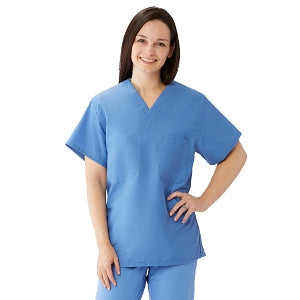 Medline Comfortease Unisex Two Pocket Reversible Scrub Top - ComfortEase Unisex Reversible V-Neck 2-Pocket Scrub Top with Medline Color-Coding, Size 2XL Long, Ceil Blue - 910JTHXXLL-CM