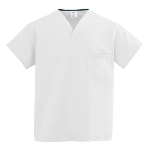 Medline Comfortease Unisex Two Pocket Reversible Scrub Top - ComfortEase Unisex Reversible V-Neck 2-Pocket Scrub Top with Medline Color-Coding, Size L, White - 910XTQL-CM