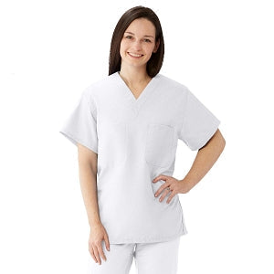 Medline Comfortease Unisex Two Pocket Reversible Scrub Top - ComfortEase Unisex Reversible V-Neck 2-Pocket Scrub Top with Medline Color-Coding, Size M, White - 910XTQM-CM