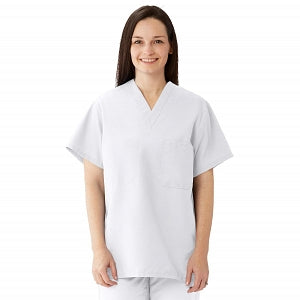 Medline Comfortease Unisex Two Pocket Reversible Scrub Top - ComfortEase Unisex Reversible V-Neck 2-Pocket Scrub Top with Medline Color-Coding, Size S, White - 910XTQS-CM