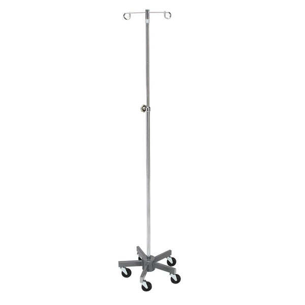 Lakeside Healthcare IV Poles Standard Duty IV Stand, Steel Base, 4 Legs, 2 Hooks - 924416