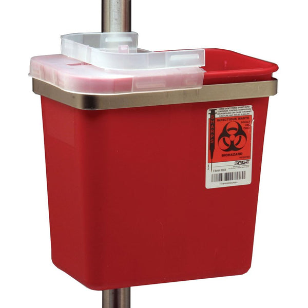 Phlebotomy Workstation Cart and Accessories 2-Gal Hinged Lid Sharps Container and Bracket - Sharps - 924463