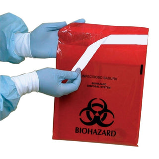 Alimed Stick-on Biohazard Bags Red Stick-on Bag, 9" x 10", 1-2/5 qt., 100/bx - 924491