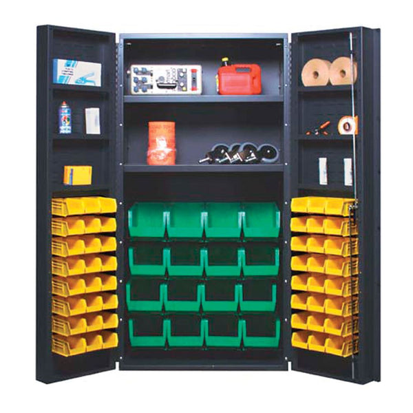 Quantum Storage 36"W All-Welded Bin Cabinets Bin Cabinet, 36 x 24 x 72, 132 Bins, Green - 925132/GREEN/NA