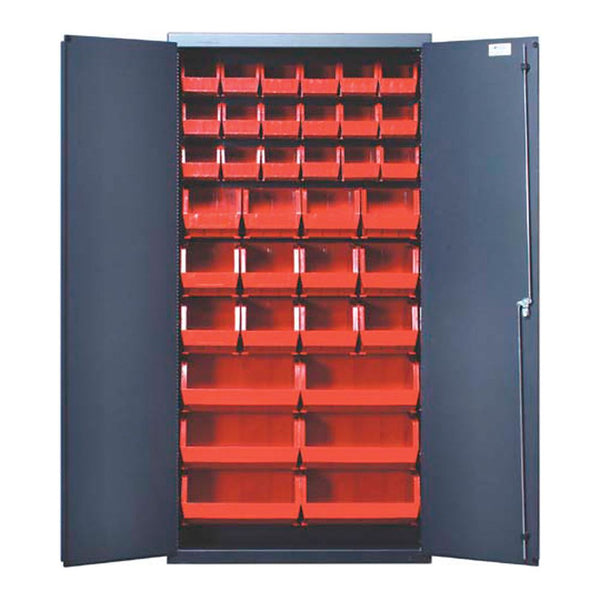 Quantum Storage 36"W All-Welded Bin Cabinets Bin Cabinet, 36 x 24 x 72, 102 Bins, Ivory - 925133/IVORY/NA
