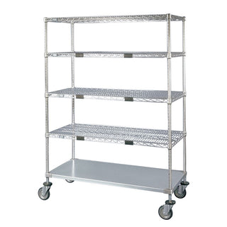 Nexel Wire Shelf Exchange Cart with 4 Wire Shelves & One Solid Shelf Wire Shelves, Heavy Duty, 60"W x 69"H x 24"D, 152-lb. ship. wt. - 930622