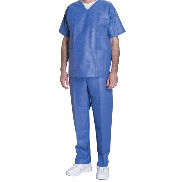 Alimed Disposable Scrubs Disposable Scrubs, Blue Top, Medium, V-Neck - 934681