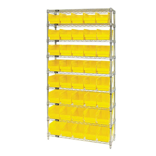 Quantum Wire Shelf Bin Systems Shelf Bin System, 36"W x 74"H x 18"D, 9 Shelves, 24 Blue Bins - 937324/BLUE/NA