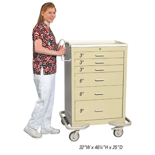 AliMed Quick-Ship 6-Drawer Procedure Cart, Key Lock 6-Drawer Standard Series Key Lock Cart, Beige, QUICK SHIP - 938094