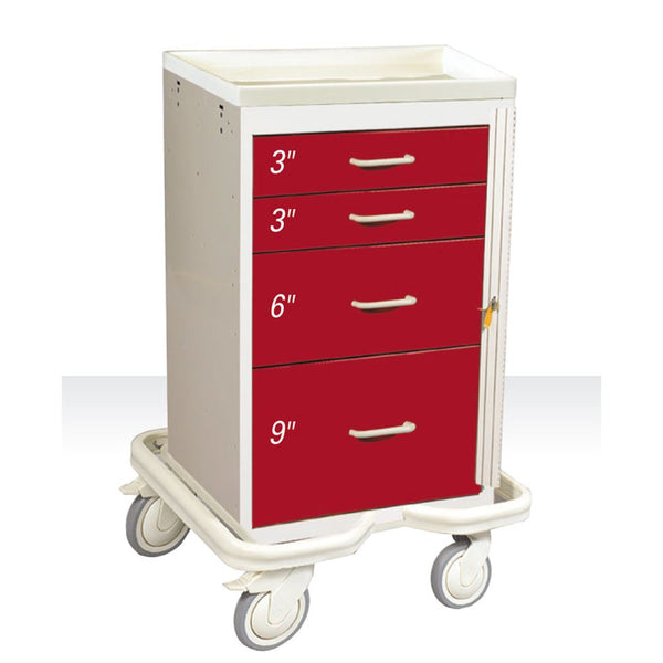 AliMed Mini Series 4-Drawer Emergency Cart Mini 4-Drawer ER Cart, Two-Tone Red - 938382/RED/TT