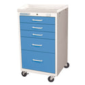 AliMed Mini Series 5-Drawer Procedure Cart, Electronic Lock Mini 5-Drawer Procedure Cart, Electronic Lock, Two-Tone Slate Blue - 938401/SBL/TT