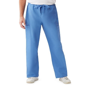 Medline ComfortEase Unisex Nonreversible Cargo Pants with Drawstring - ComfortEase Unisex Non-Reversible Drawstring Cargo Scrub Pants with Medline Color-Coding, Size 5XL Regular Inseam, Ceil Blue - 950JTH5XL-CM
