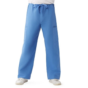 Medline ComfortEase Unisex Nonreversible Cargo Pants with Drawstring - ComfortEase Unisex Non-Reversible Drawstring Cargo Scrub Pants with Medline Color-Coding, Size S Tall Inseam, Ceil Blue - 950JTHSL-CM