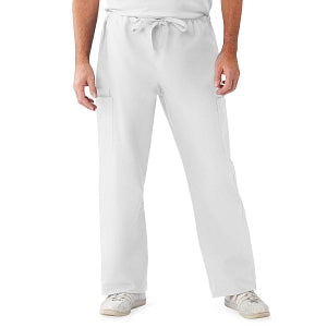 Medline ComfortEase Unisex Nonreversible Cargo Pants with Drawstring - ComfortEase Unisex Non-Reversible Drawstring Cargo Scrub Pants with Medline Color-Coding, Size L Tall Inseam, White - 950XTQLL-CM