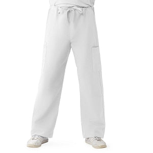 Medline ComfortEase Unisex Nonreversible Cargo Pants with Drawstring - ComfortEase Unisex Non-Reversible Drawstring Cargo Scrub Pants with Medline Color-Coding, Size 2XL Tall Inseam, White - 950XTQXXLL-CM