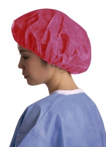 Medline Single-Ply Polypropylene Bouffant Caps - Single-Ply Spunbond Polypropylene Bouffant Caps, 24", Red - CRI1009