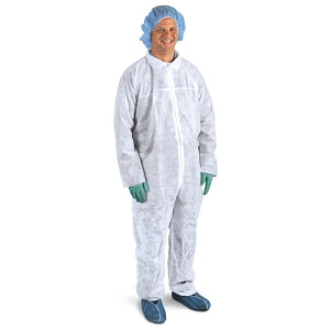 Medline Medium-Weight Spunbond Coveralls - Spunbonded Coveralls with Straight Wrists and Ankles, Size XL, White - CRI3000