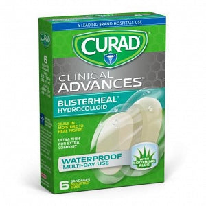 CURAD Blisterheal Hydrocolloid Bandages, Assorted Sizes, 6/Box