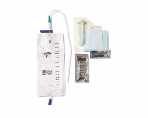 Medline Pre-Connected Vinyl Intermittent Catheter Trays - Intermittent / Urethral Insertion with 14 Fr Vinyl Catheter, Pre-Connected Drain Bag, Graduated Basin - DYND10400
