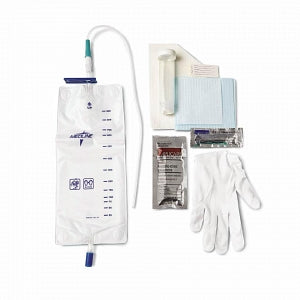 Medline Pre-Connected Vinyl Intermittent Catheter Trays - Intermittent / Urethral Insertion with 14 Fr Vinyl Catheter, Pre-Connected Drain Bag, Compact Packaging - DYND10402
