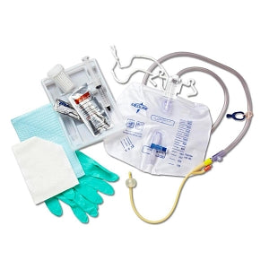 Medline Silicone-Elastomer Latex 2-Layer Foley Catheter Tray / Drain Bag - Two-Layer Tray with Drain Bag with Antireflux Tower and Silicone-Elastomer Coated Latex Foley Catheter, 18 Fr, 10 mL - DYND11008