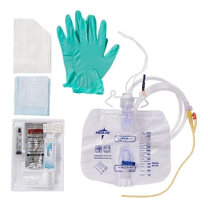 Medline Silicone-Elastomer Latex 2-Layer Foley Catheter Tray / Drain Bag - Two-Layer Tray with Drain Bag with Antireflux Device and Silicone-Elastomer Coated Latex Foley Catheter, 16 Fr, 10 mL - DYND11860