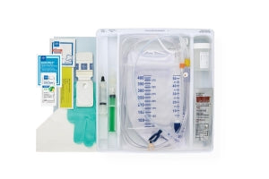 Medline 100% Silicone 1-Layer Foley Catheter Tray with Urine Meter - One-Layer Tray with 400 mL Urine Meter with 2, 500 mL Drain Bag and 100% Silicone Foley Catheter, 16 Fr, 10 mL - DYND160816