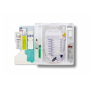 Medline 100% Silicone 1-Layer Foley Catheter Tray with Urine Meter - One-Layer Tray with 400 mL Urine Meter with 2, 500 mL Drain Bag and 100% Silicone Foley Catheter, 16 Fr, 10 mL - DYND160816