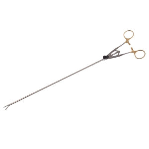 Medline Ringed Laparoscopic Micro Holders - Ringed Laparoscopic Needle Holder, In-Line Center Action, Curved to the Left, Ratcheted Ring Handle, 5 mm, 3" - MDG7600251
