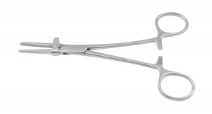 Medline Tubing Clamp Forceps - Tubing Clamp Forceps, Ratchet, Cross Serrated Tip, Serrated Jaw, With Guard, Stainless Steel, Length 8", Max O. D. 7/8" - MDS1271220