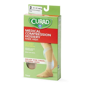 Medline CURAD Knee-High Compression Hosiery - CURAD Knee-High Compression Hosiery with 15-20 mmHg, Tan, Size E, Regular Length - MDS1700ET