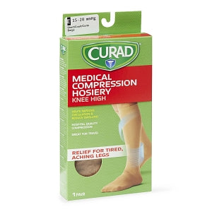 Medline CURAD Knee-High Compression Hosiery - CURAD Knee-High Compression Hosiery with 15-20 mmHg, Tan, Size E, Short Length - MDS1700ETS