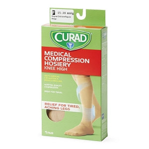 Medline CURAD Knee-High Compression Hosiery - CURAD Knee-High Compression Hosiery with 15-20 mmHg, Tan, Size F, Regular Length - MDS1700FT