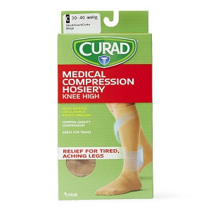 Medline CURAD Knee-High Compression Hosiery - CURAD Knee-High Compression Hosiery with 30-40 mmHg, Tan, Size E, Short Length - MDS1704ETS
