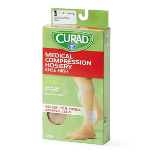 Medline CURAD Knee-High Compression Hosiery - CURAD Knee-High Compression Hosiery with 30-40 mmHg, Tan, Size E, Short Length - MDS1704ETS
