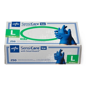 Medline SensiCare Ice Blue Powder-Free Nitrile Exam Gloves - SensiCare Ice Powder-Free Nitrile Exam Gloves with SmartGuard Film, Size L - MDS6803
