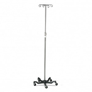 Medline Aluminum Five Leg IV Pole - Aluminum 5-Leg IV Pole, 4 Hooks, Heavy-Duty Base, 48" to 80" H - MDS80500