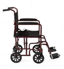 Medline Aluminum Transport Chair with 8" Wheels - Basic Aluminum Transport Chair with Permanent Full-Length Armrests, Detachable Footrests and 8" Wheels, 300 lb. Capacity, 18" W, Red - MDS808200ARE