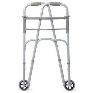 Medline Two-Button Folding Walkers with 5" Wheels - 2-Button Basic Walker with 5" Wheels - MDS86410W54B