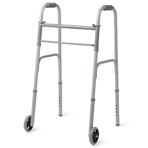 Medline Two-Button Folding Walkers with 5" Wheels - 2-Button Basic Walker with 5" Wheels - MDS86410W54B