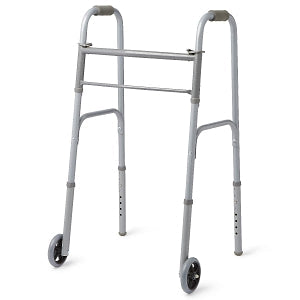 Medline Two-Button Folding Walkers with 5" Wheels - 2-Button Basic Walker with 5" Wheels - MDS86410W54B