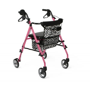Medline Posh Pink Zebra Rollator - Posh Rollator with 6" Wheels, Pink with Zebra Print Bag - MDS86835SHE