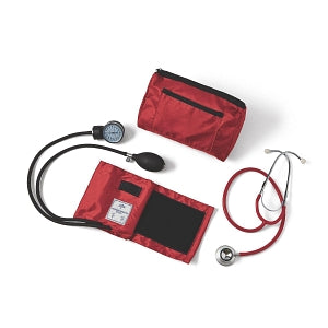 Medline Compli-Mates Dual-Head Stethoscope and Blood Pressure Combo Kits - Dual-Head Stethoscope and Handheld Aneroid Sphygmomanometer Combination Kit, Adult, Red - MDS9136