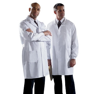 Medline Men's Poplin Staff Length Lab Coat - Poplin 80% Polyester/20% Cotton Staff-Length Lab Coat, White, Size 58 - MDT12WHT58E