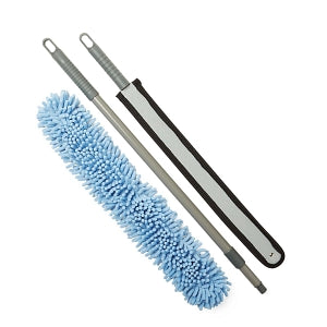 Medline Microfiber Dusters - High Microfiber Duster with Fringe, Blue, Starter Kit with Sleeve, Flexible Wand & Extension Handle - MDT217857