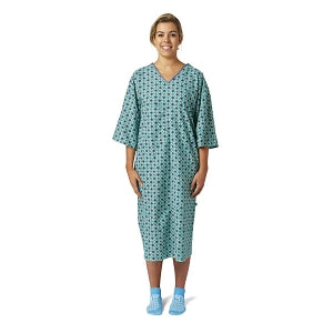 Medline PerforMAX IV Patient Gowns - PerforMAX IV Patient Gown with Metal Snap Detail, Diamond Green and Blue, Size OSFM - MDTPG7ITSDIG