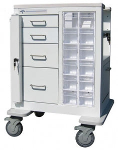 Medline Co-Label Phlebotomy Carts - Phlebotomy Carts, 4 Drawer with Gatelock, 12 Clear Plastic Tilt Bins, Lock Area for Sharps Container, Waste Bin, Key Lock - MSWA-3469-WHT